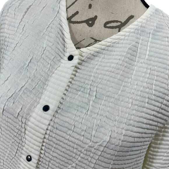 Y2K Babette White Crinkle Artsy Snap Button Square Pocket Shirt Jacket - Small - Picture 5 of 8